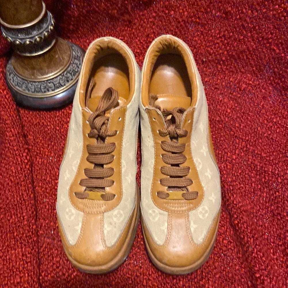 Louis Vuitton leather with monogrammed cloth tennis shoes